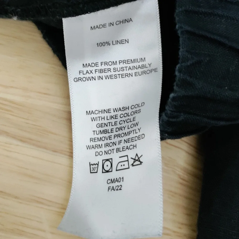 Quince Black 100% European Linen Elastic Waist Straight Leg Pants Large